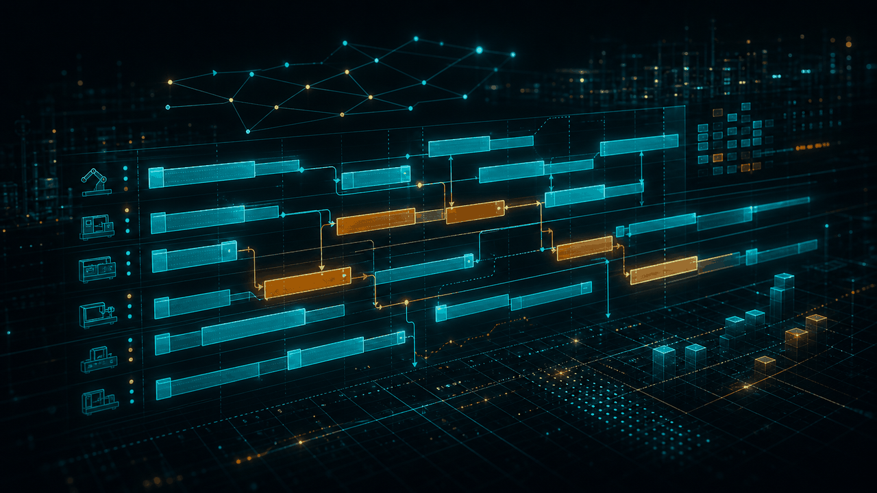 Production scheduler solver interface with Gantt schedule