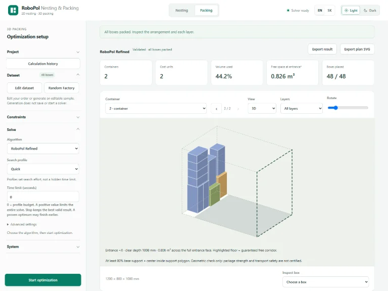 A 3D result inside the application